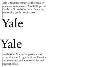 Examples of the Yale logo aligned under and over text