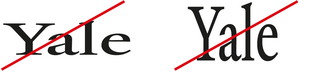The Yale logo stretched and squished with red lines through both examples