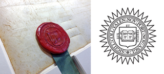 The Yale wax seal on Ezra Stiles' diploma beside the modern seal drawn by Nick Benson.